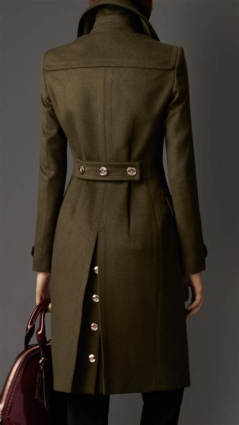 Burberry Wool Cashmere Military Coat in Green 